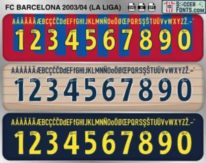 FC Barcelona 2003-04 font La Liga football shirt vector design