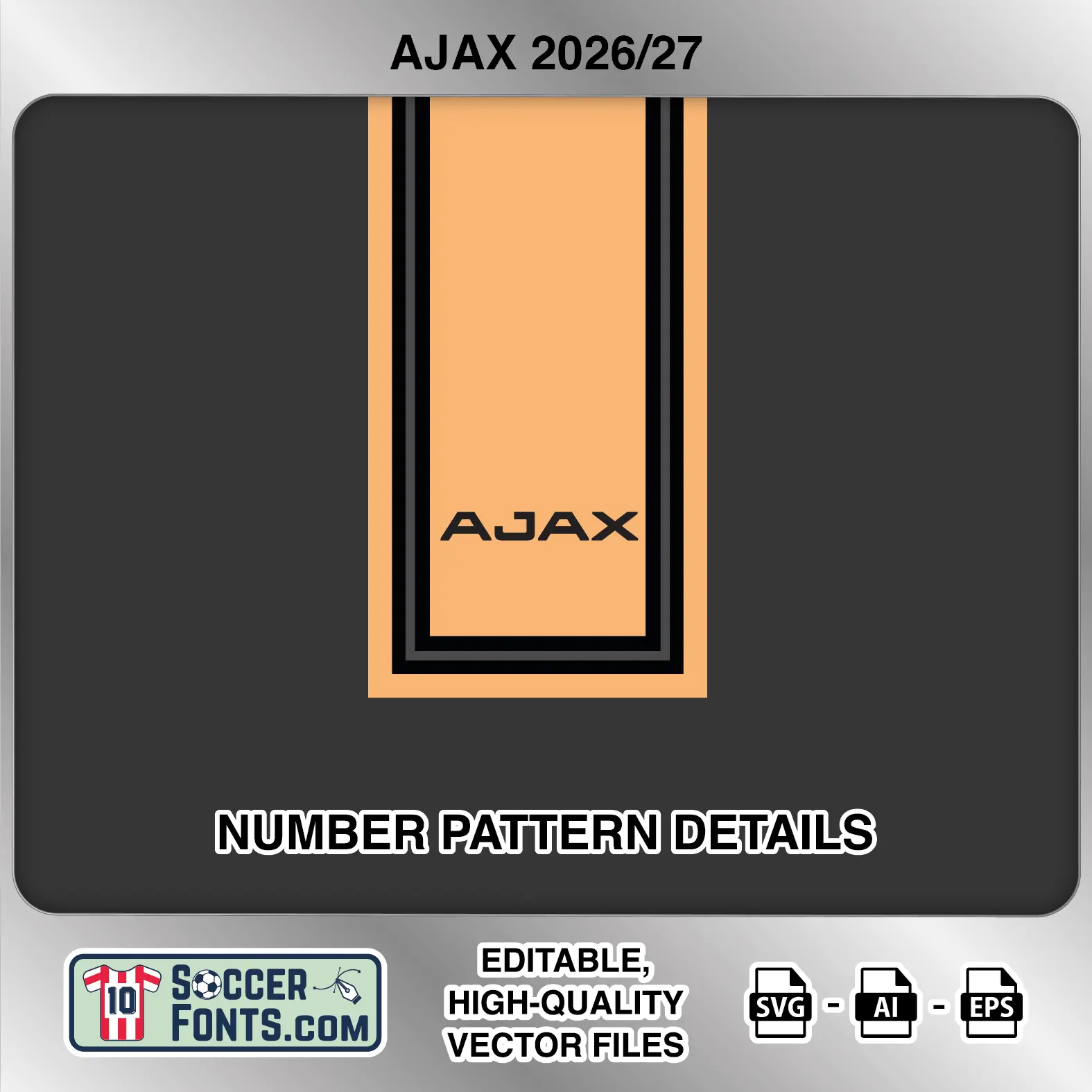 Ajax 2026-27 away football shirt number close-up showing pattern and club crest details inside