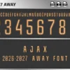 Ajax 2026-27 away football shirt font showing alphabet letters and jersey numbers