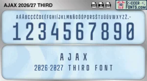 Ajax 2026-27 third football shirt font showing alphabet letters and jersey numbers