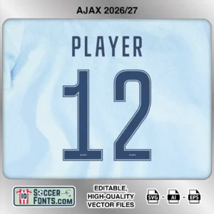 Ajax 2026-27 football shirt font on third jersey mockup with player name and number