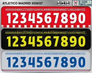 Atletico Madrid 2026-27 football shirt font showing alphabet letters and jersey numbers