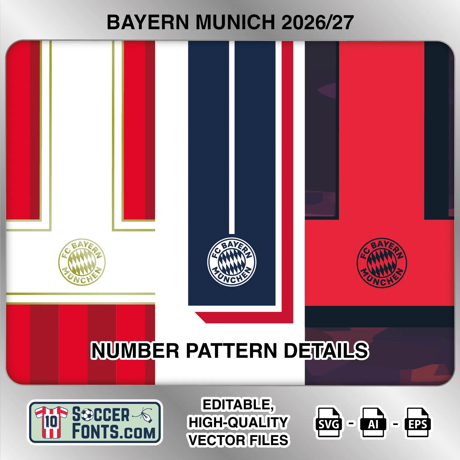 Bayern Munich 2026-27 football shirt number close-up showing pattern and club crest details inside