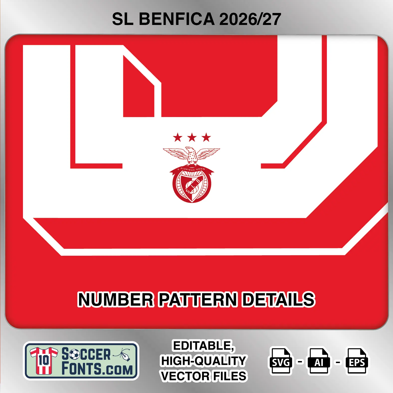 Benfica 2026-27 home football shirt number close-up showing pattern and club crest details inside