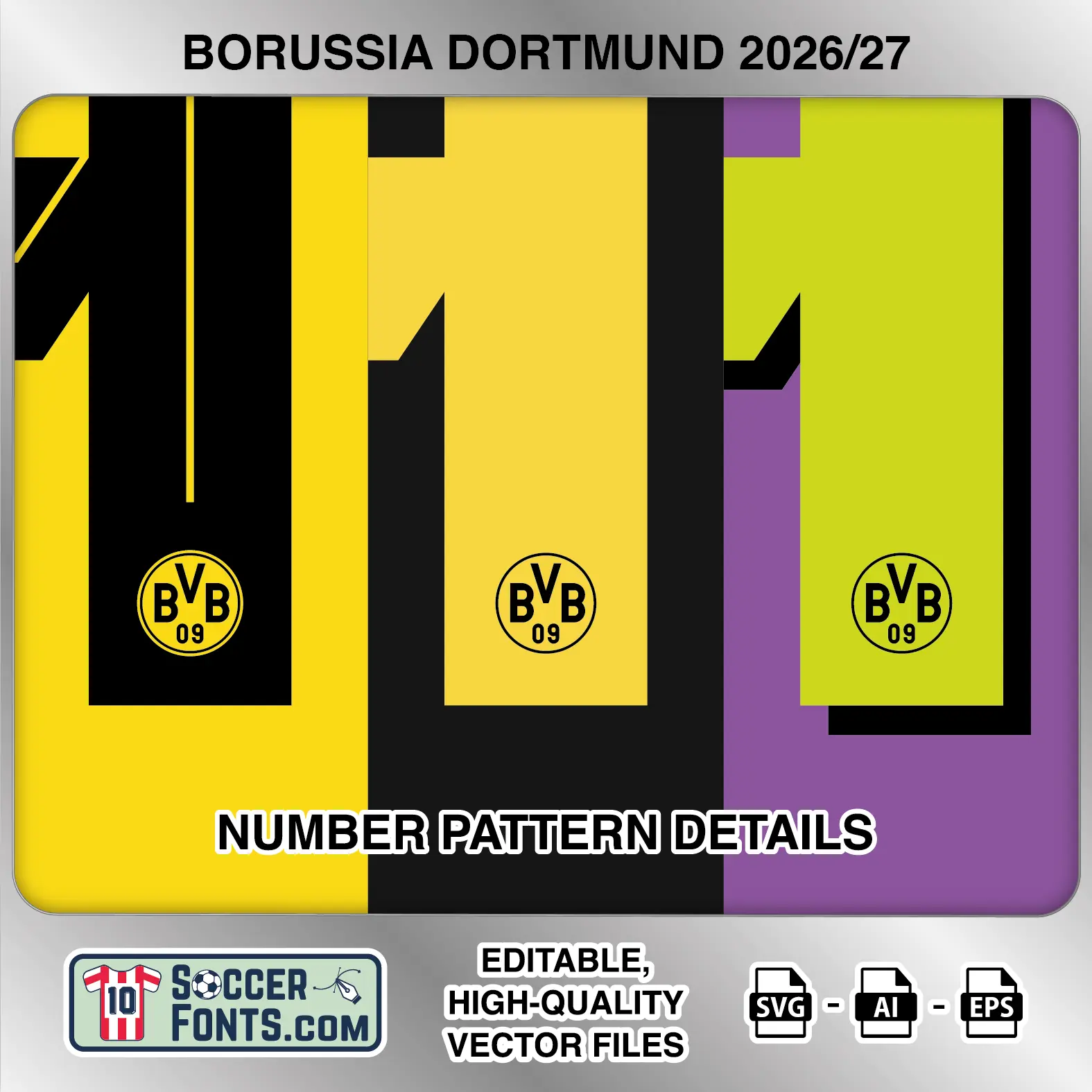 Borussia Dortmund 2026-27 football shirt number close-up showing pattern and club crest details inside