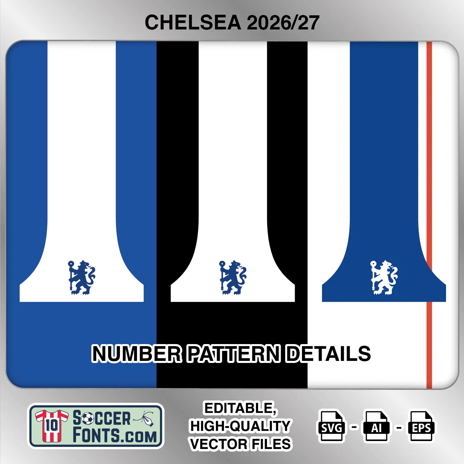 Chelsea 2026-27 football shirt number close-up showing pattern and club crest details inside