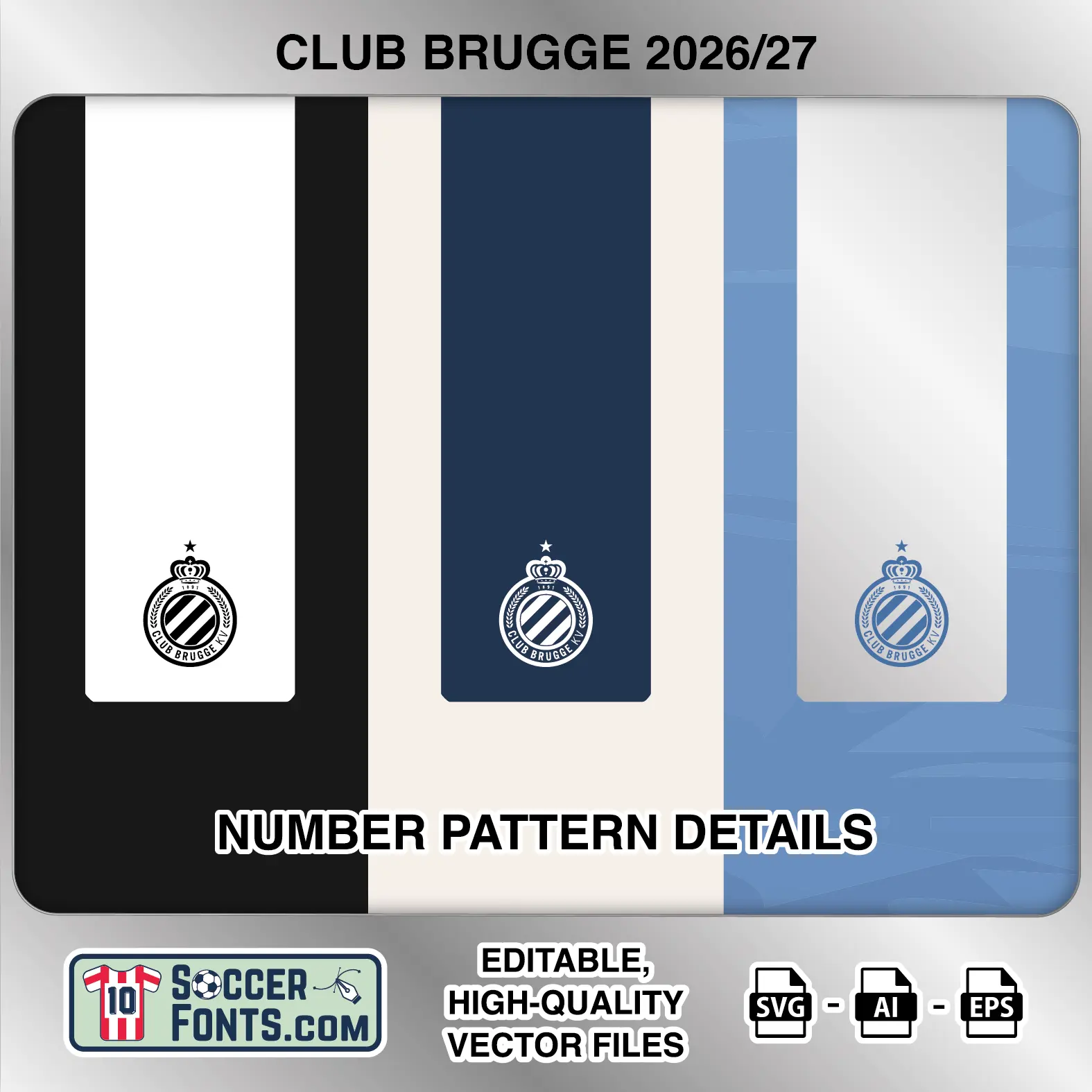 Club Brugge 2026-27 football shirt number close-up showing pattern and club crest details inside