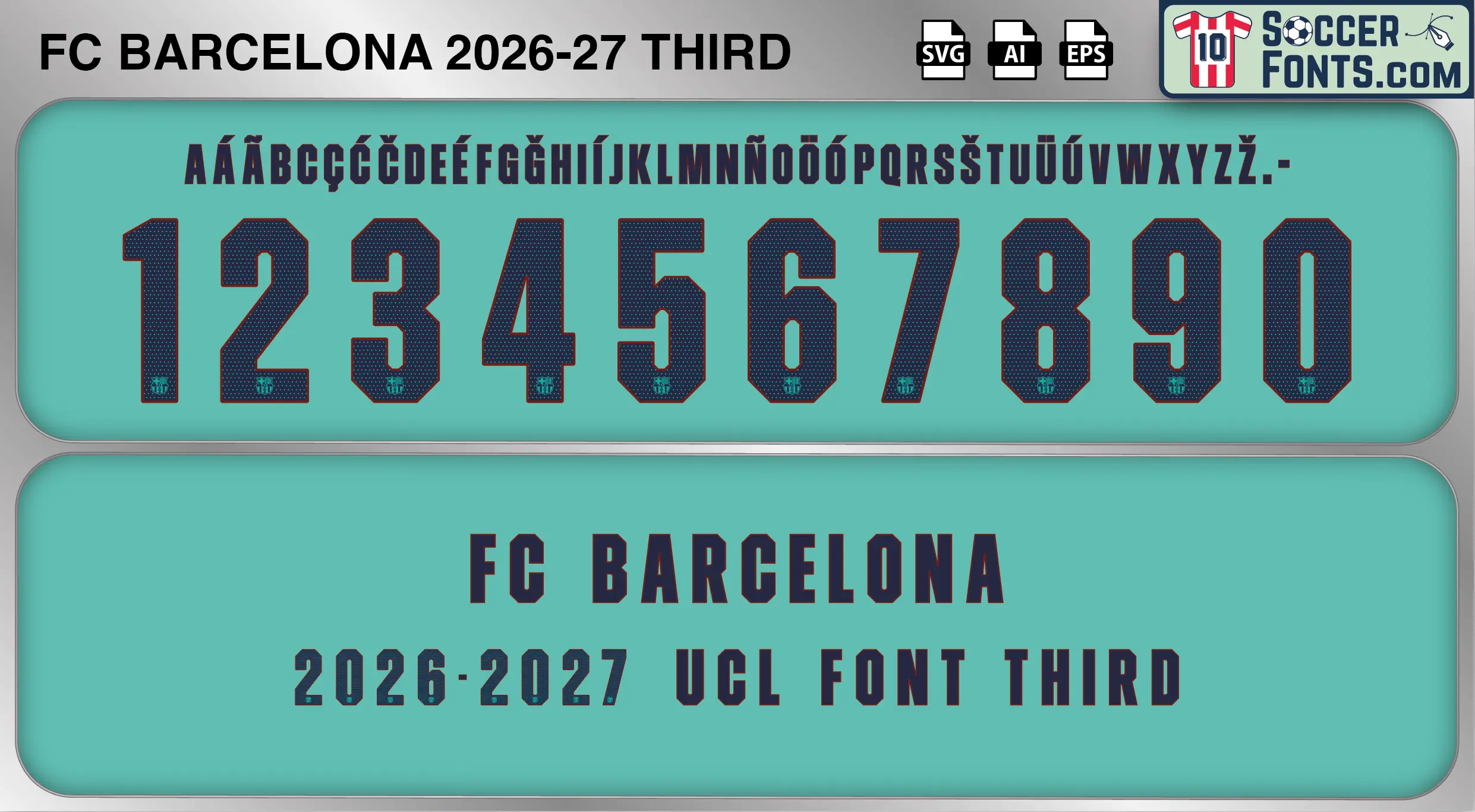FC Barcelona 2026-27 font third UCL football shirt vector design
