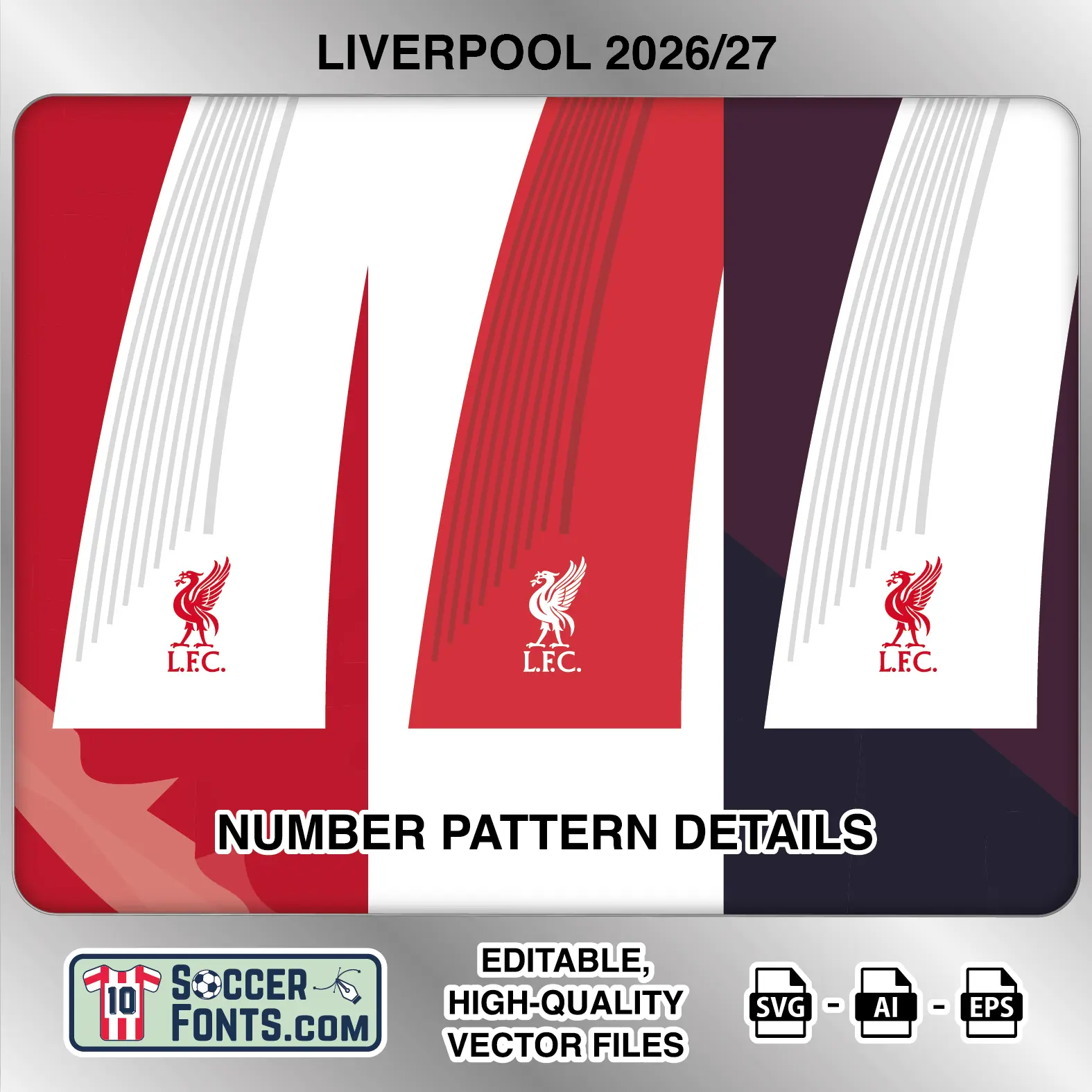 Liverpool 2026-27 football shirt number close-up showing pattern and club crest details inside