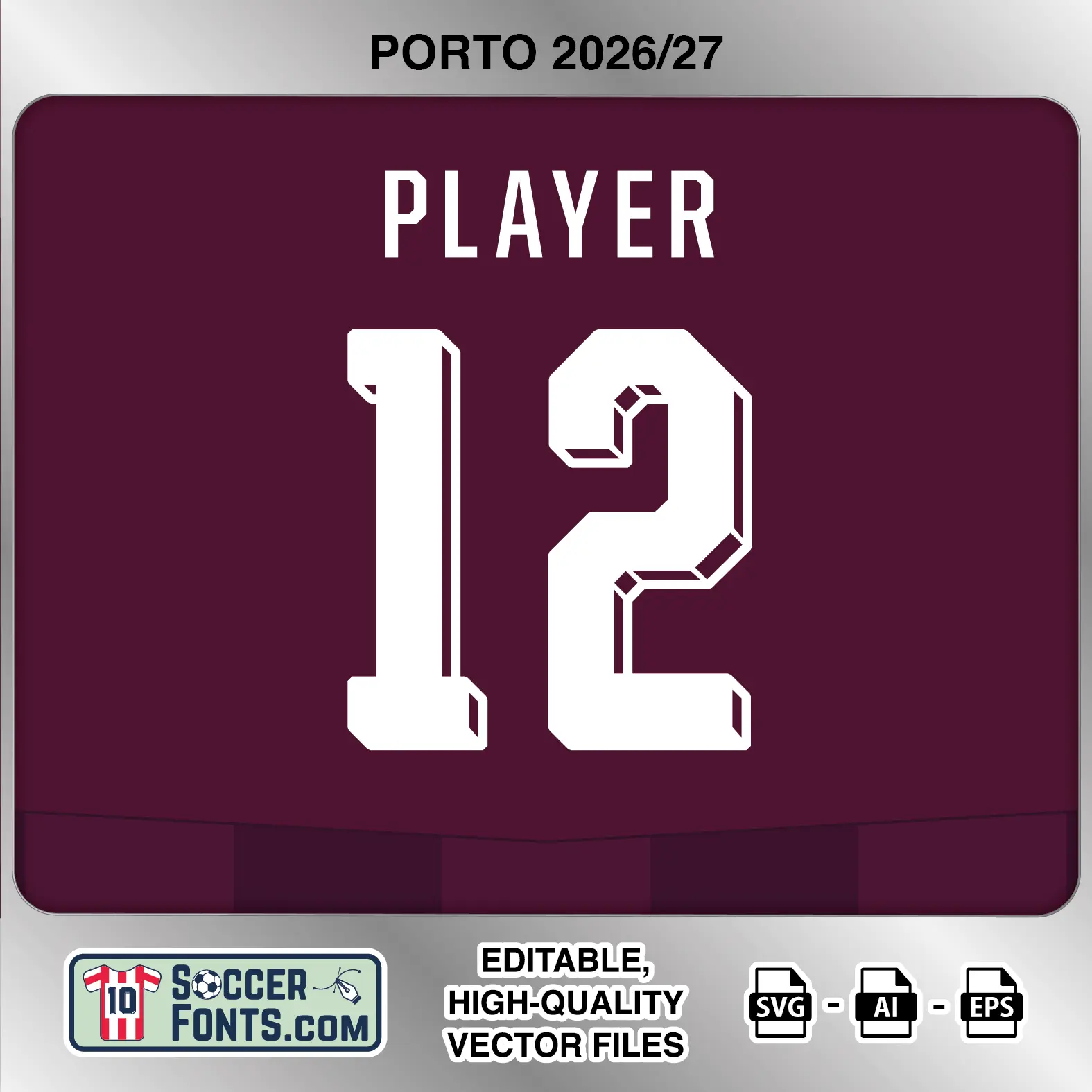 Porto 2026-27 football shirt font on away jersey mockup with player name and number