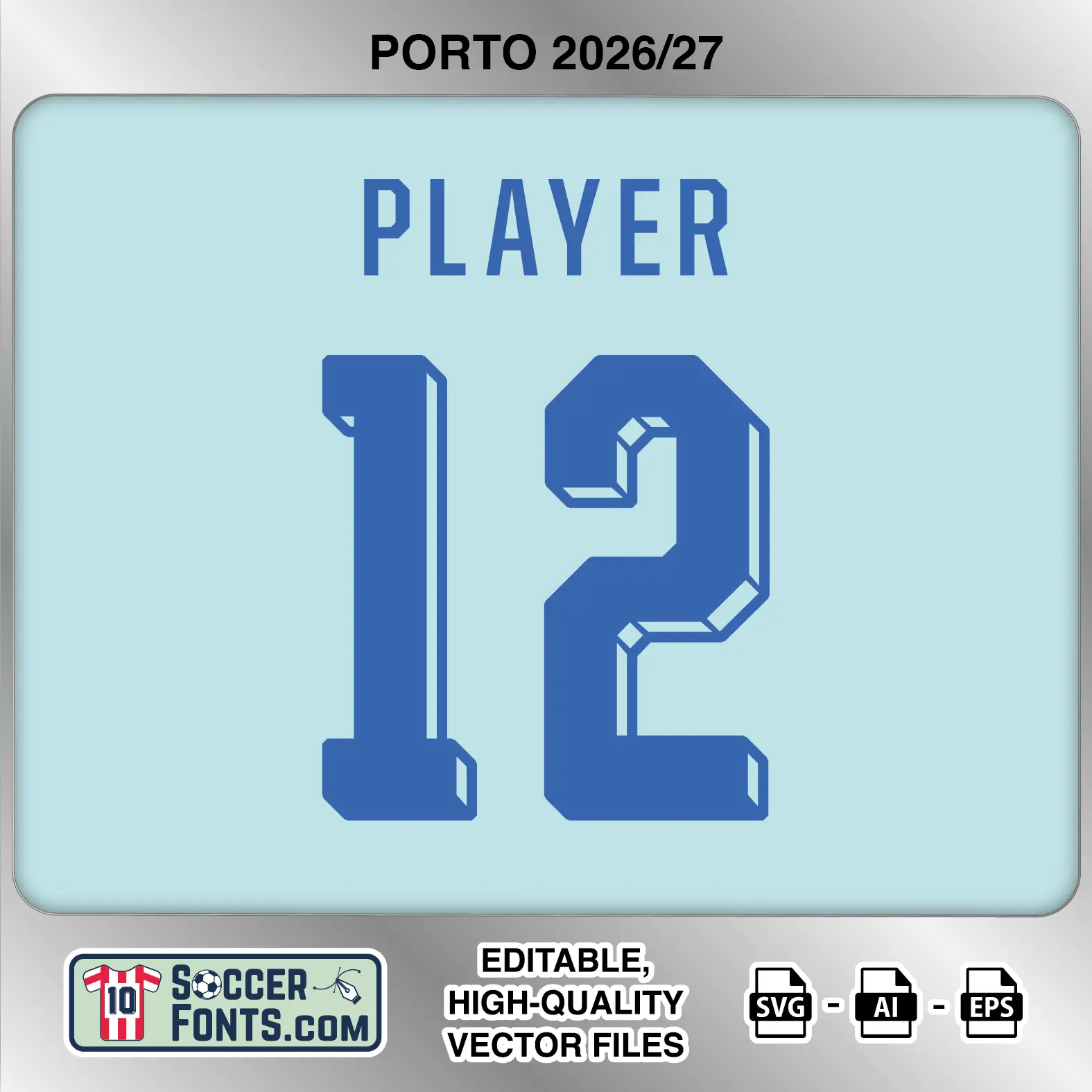 Porto 2026-27 football shirt font on third jersey mockup with player name and number