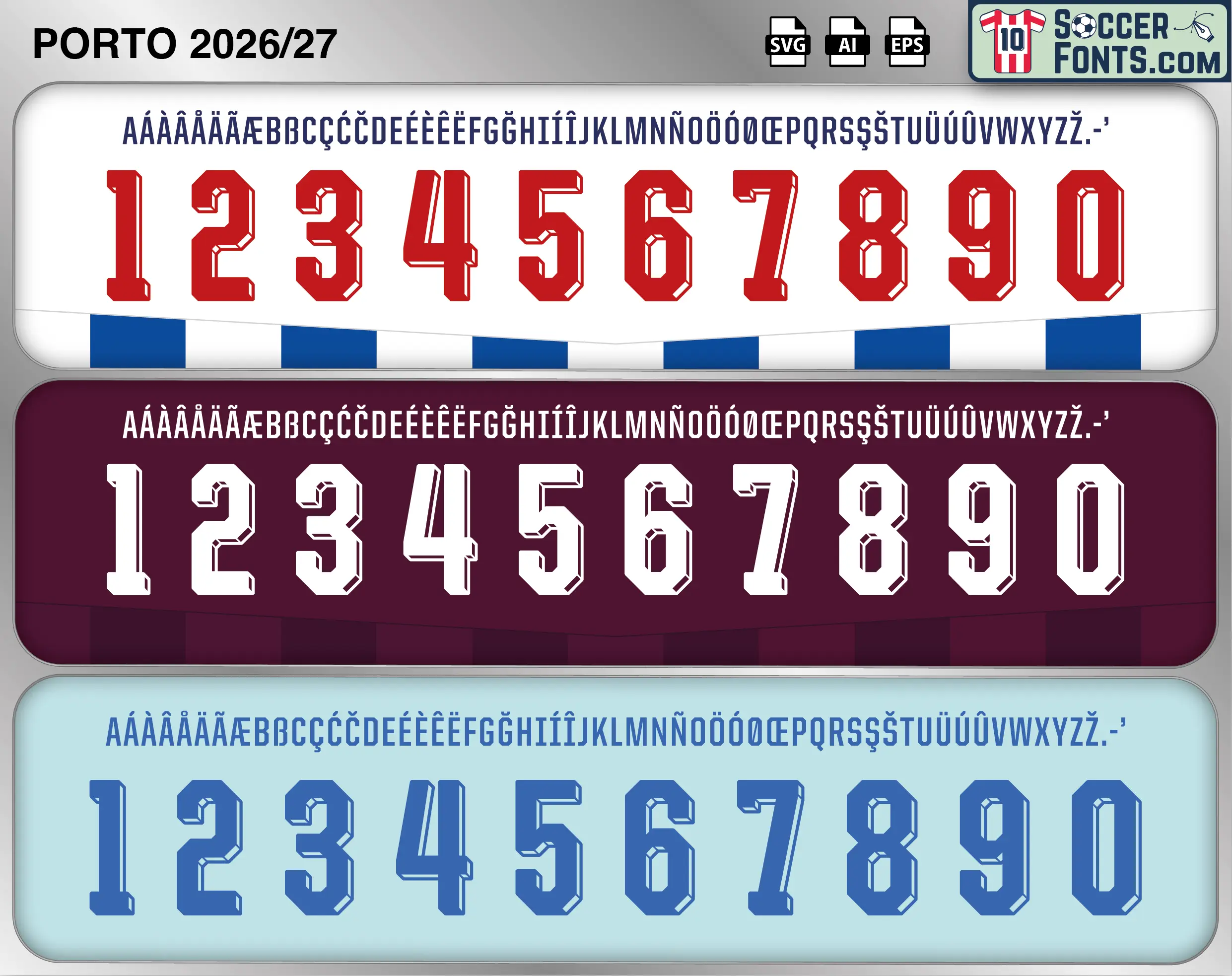 Porto 2026-27 football shirt font showing alphabet letters and jersey numbers