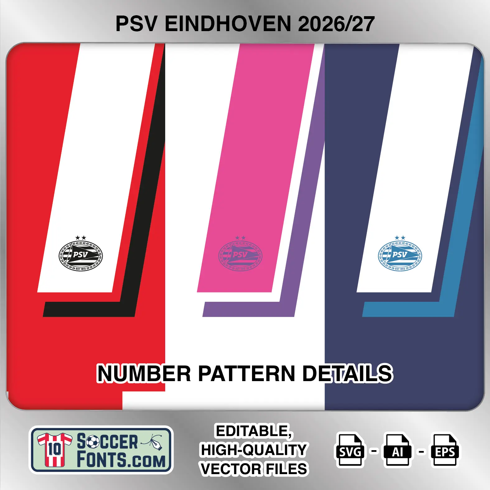 PSV Eindhoven 2026-27 football shirt number close-up showing pattern and club crest details inside
