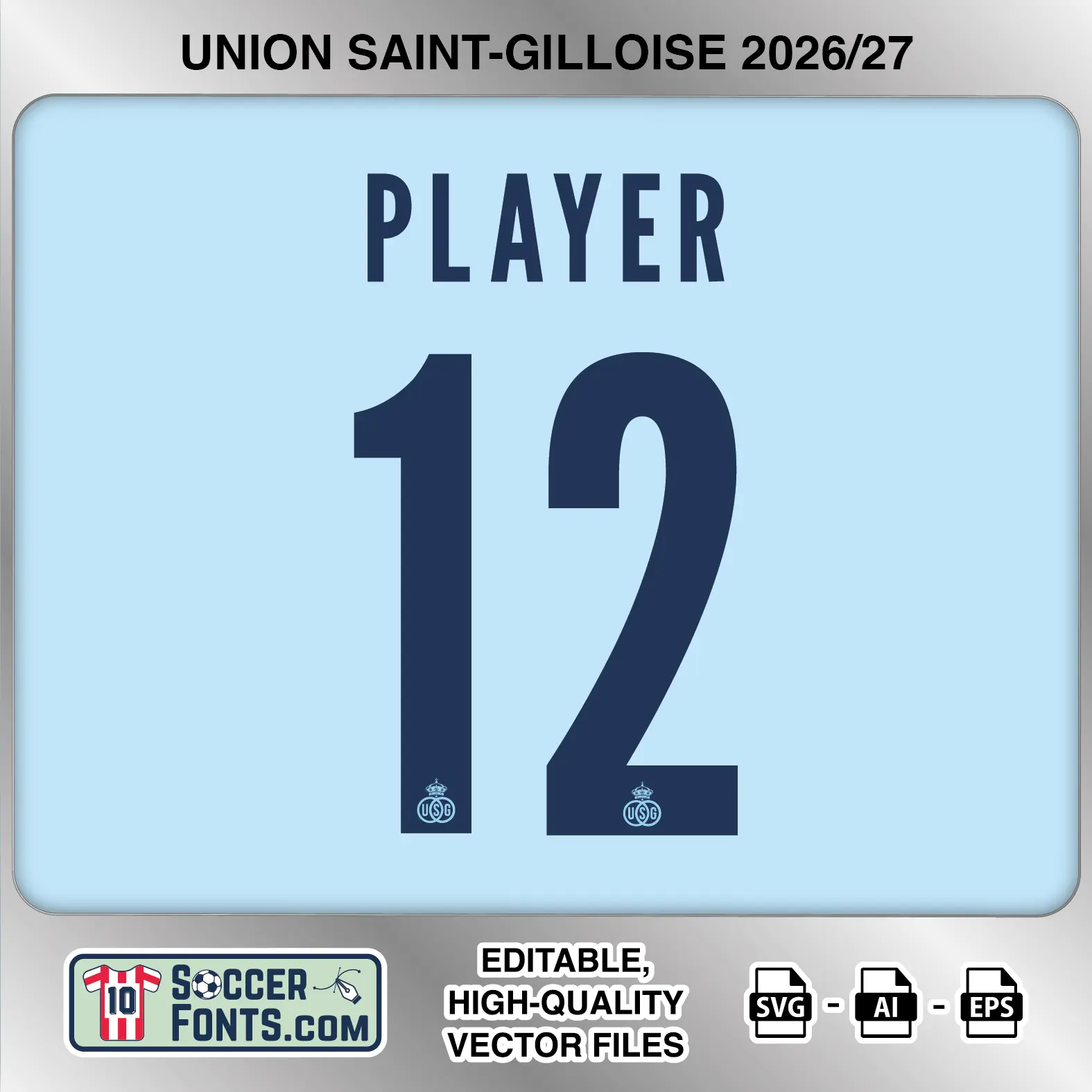 Union SG 2026-27 football shirt font on away jersey mockup with player name and number