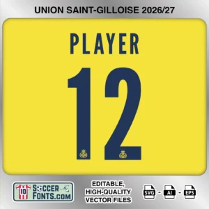 Union SG 2026-27 football shirt font on home jersey mockup with player name and number