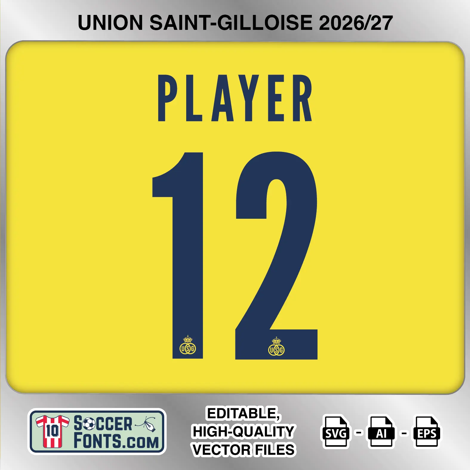 Union SG 2026-27 football shirt font on home jersey mockup with player name and number