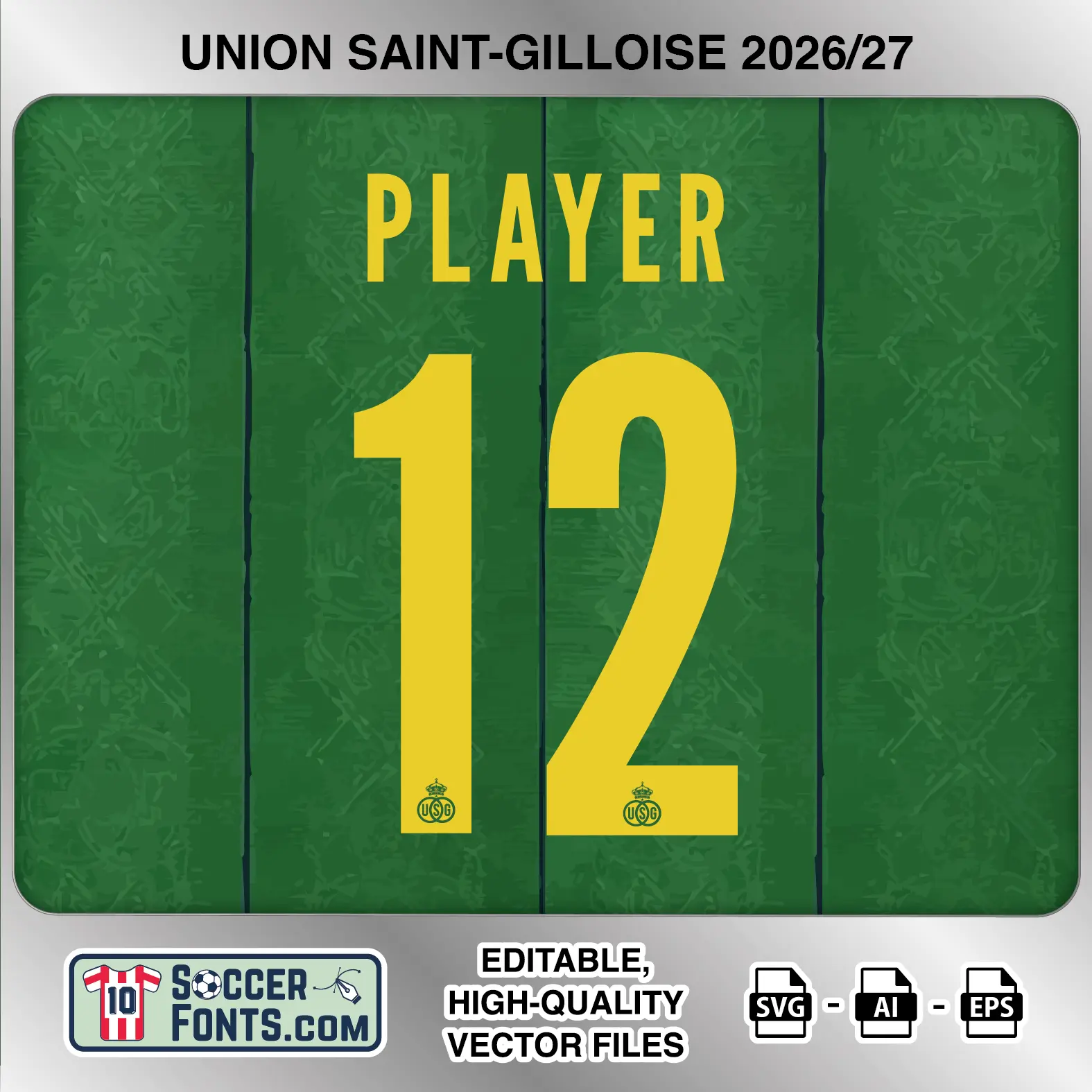 Union SG 2026-27 football shirt font on third jersey mockup with player name and number