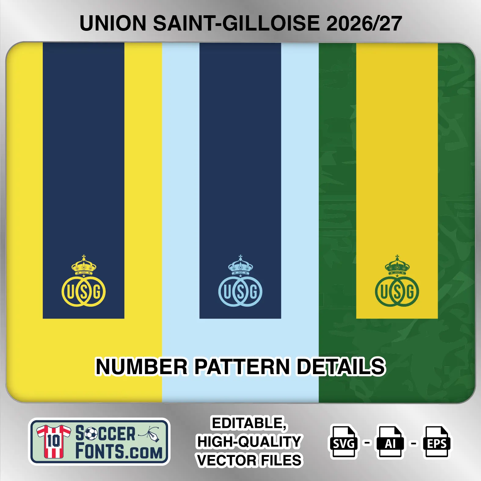 Union SG 2026-27 football shirt number close-up showing pattern and club crest details inside