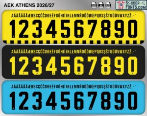 AEK Athens 2026-27 football shirt font showing alphabet letters and jersey numbers