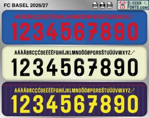 FC Basel 2026-27 football shirt font showing alphabet letters and jersey numbers