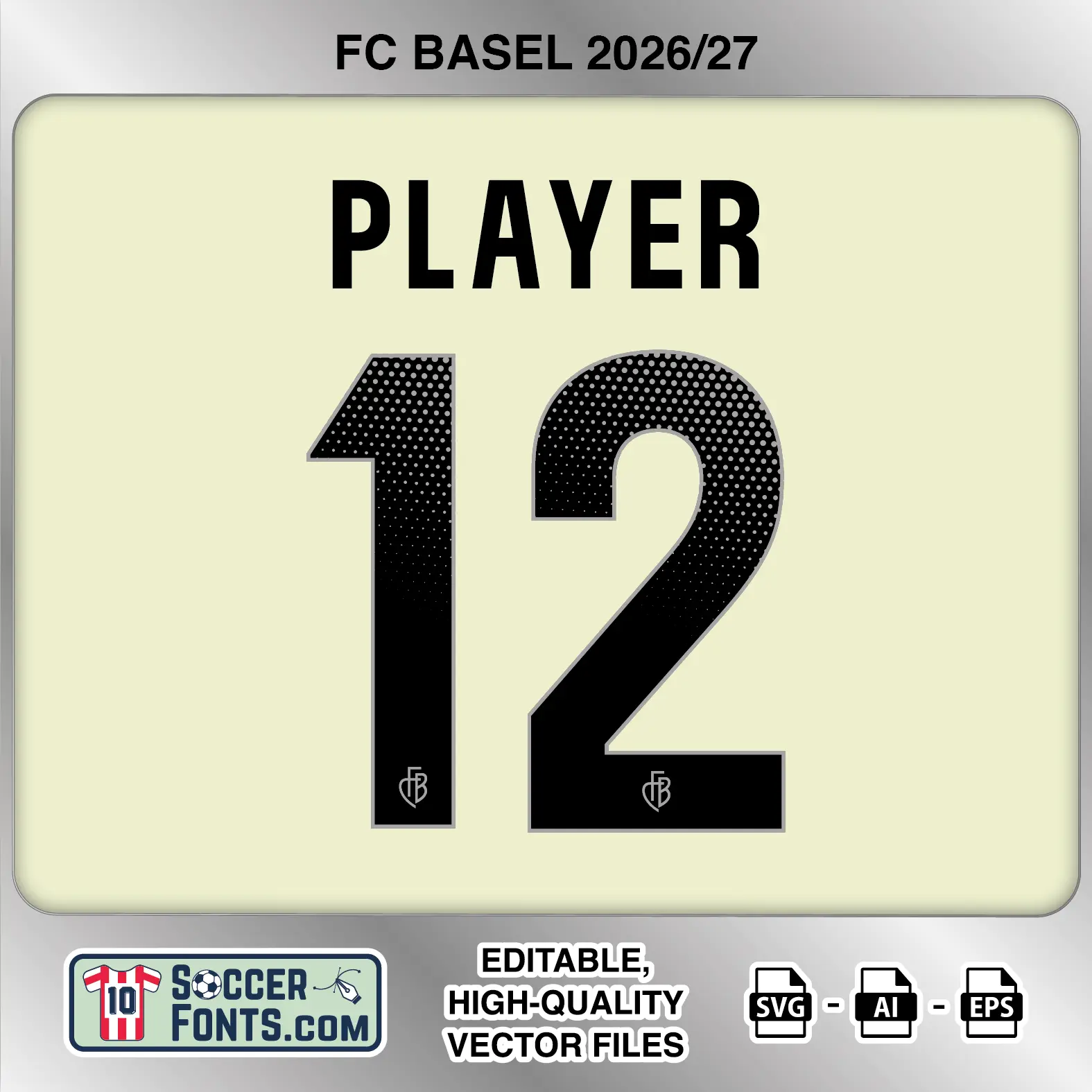 FC Basel 2026-27 football shirt font on away jersey mockup with player name and number