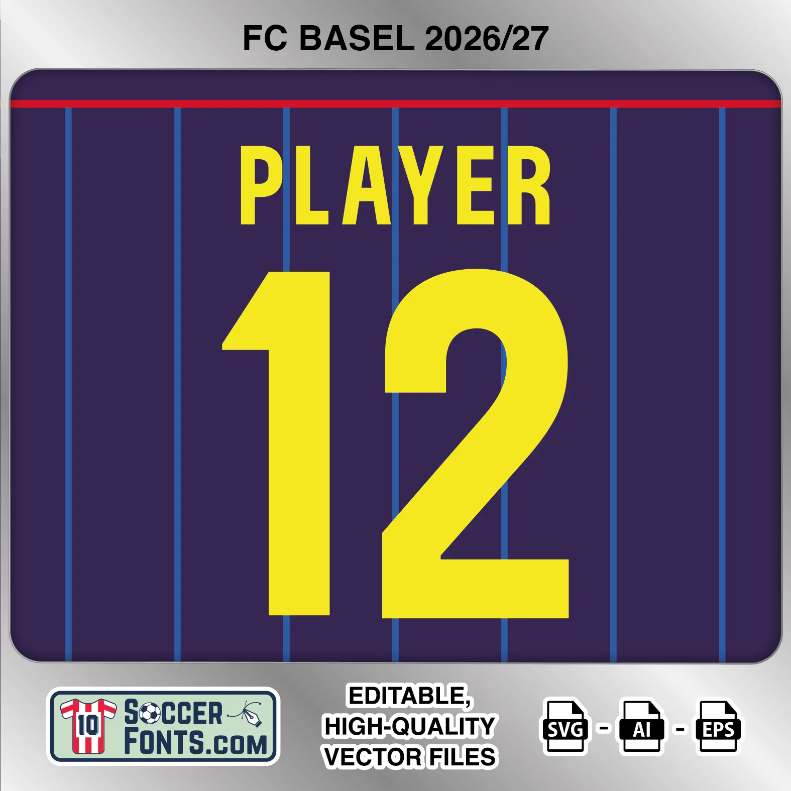 FC Basel 2026-27 football shirt font on third jersey mockup with player name and number
