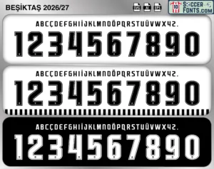 Beşiktaş 2026-27 football shirt font showing alphabet letters and jersey numbers