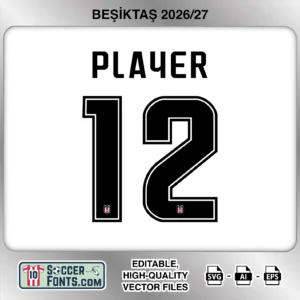 Beşiktaş 2026-27 football shirt font on home jersey mockup with player name and number