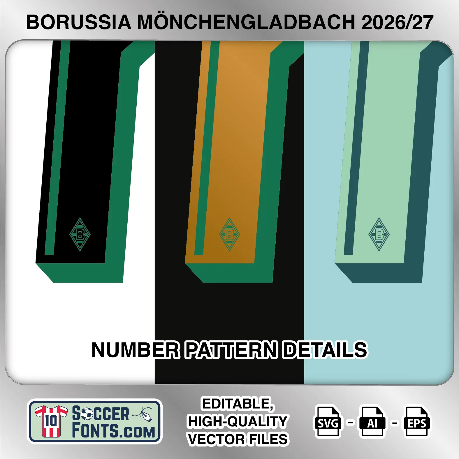 Borussia Mönchengladbach 2026-27 football shirt number close-up showing pattern and club crest details inside