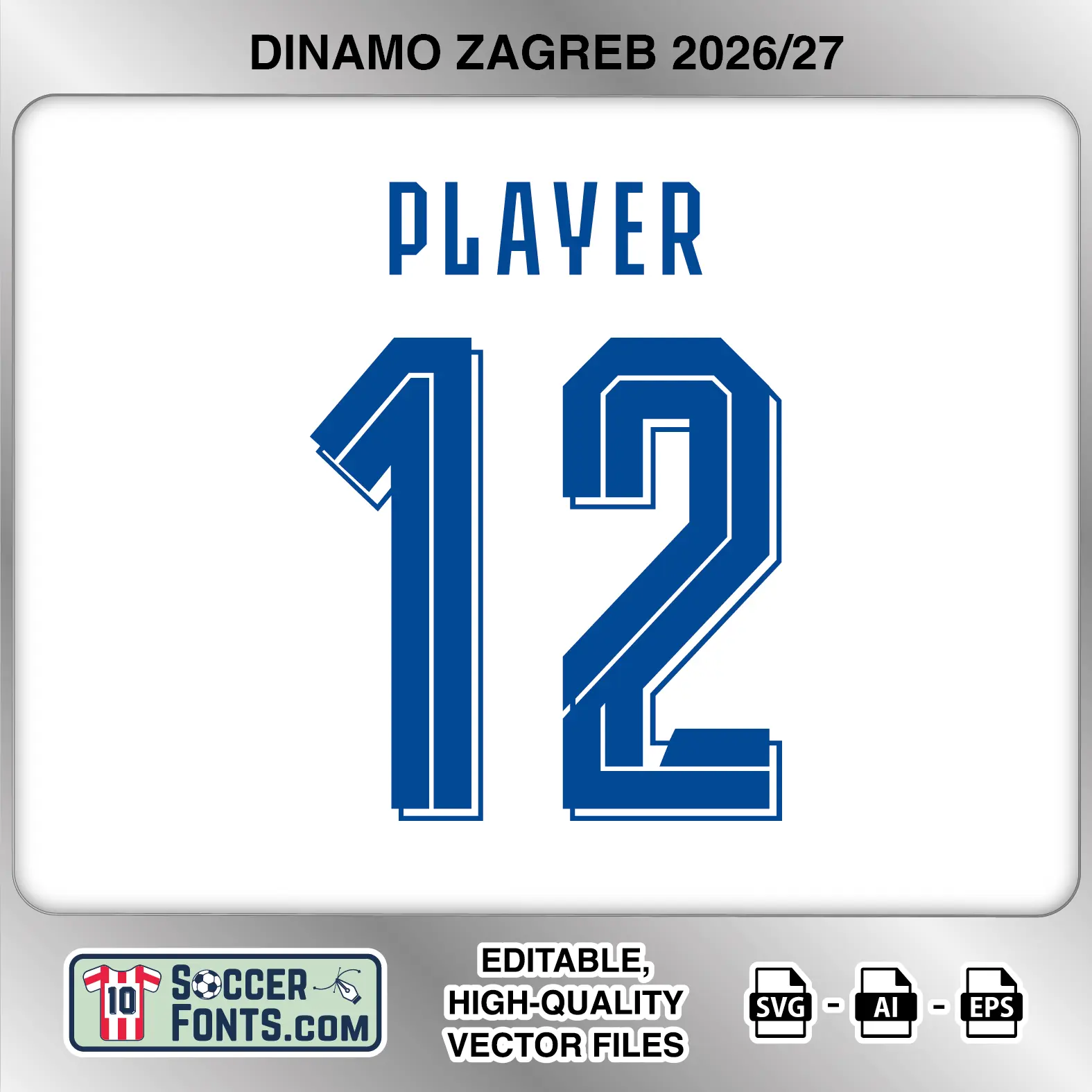 Dinamo Zagreb 2026-27 football shirt font on away jersey mockup with player name and number