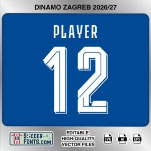 Dinamo Zagreb 2026-27 football shirt font on home jersey mockup with player name and number