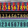 FC Barcelona 2026-27 UCL football shirt font showing alphabet letters and jersey numbers