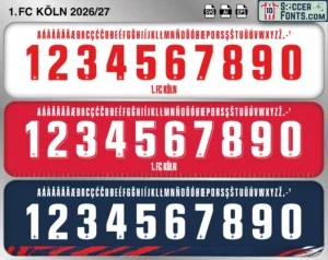 1. FC Köln 2026-27 football shirt font showing alphabet letters and jersey numbers