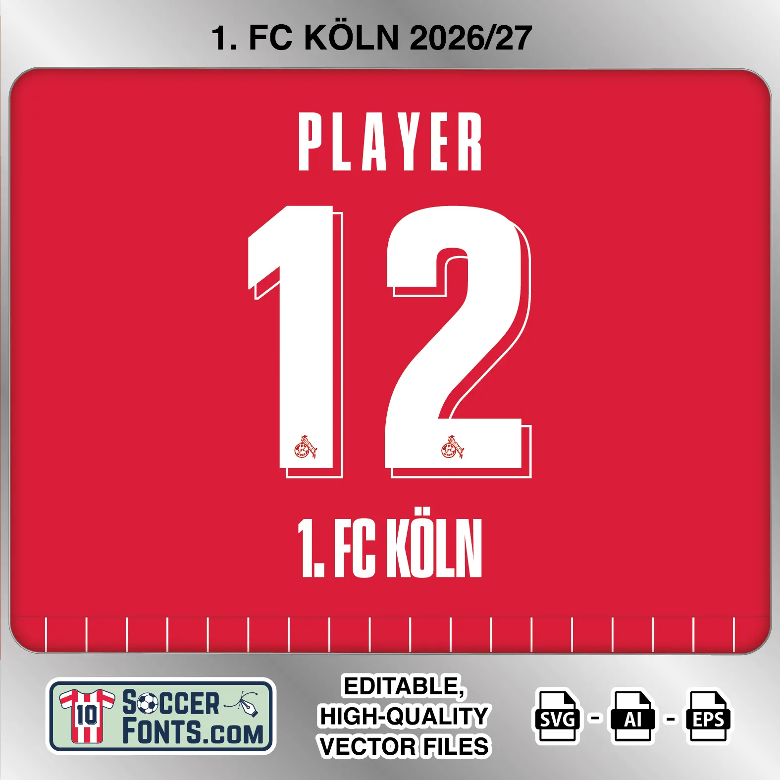 1. FC Köln 2026-27 football shirt font on away jersey mockup with player name and number