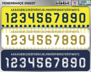 Fenerbahçe 2026-27 football shirt font showing alphabet letters and jersey numbers