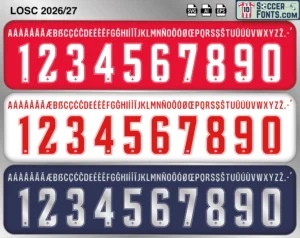 LOSC Lille 2026-27 football shirt font showing alphabet letters and jersey numbers