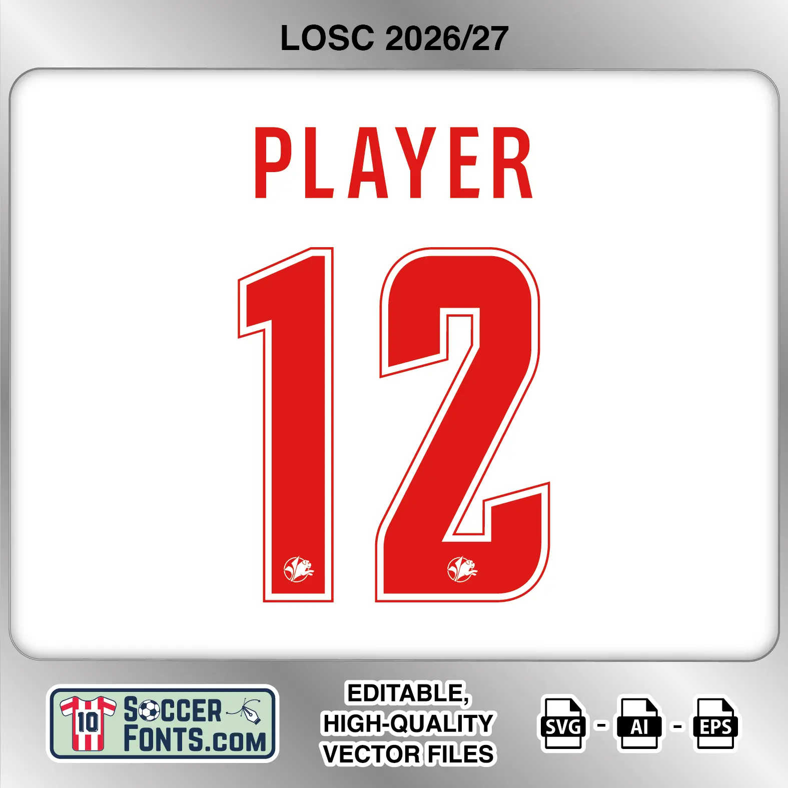 LOSC Lille 2026-27 football shirt font on away jersey mockup with player name and number