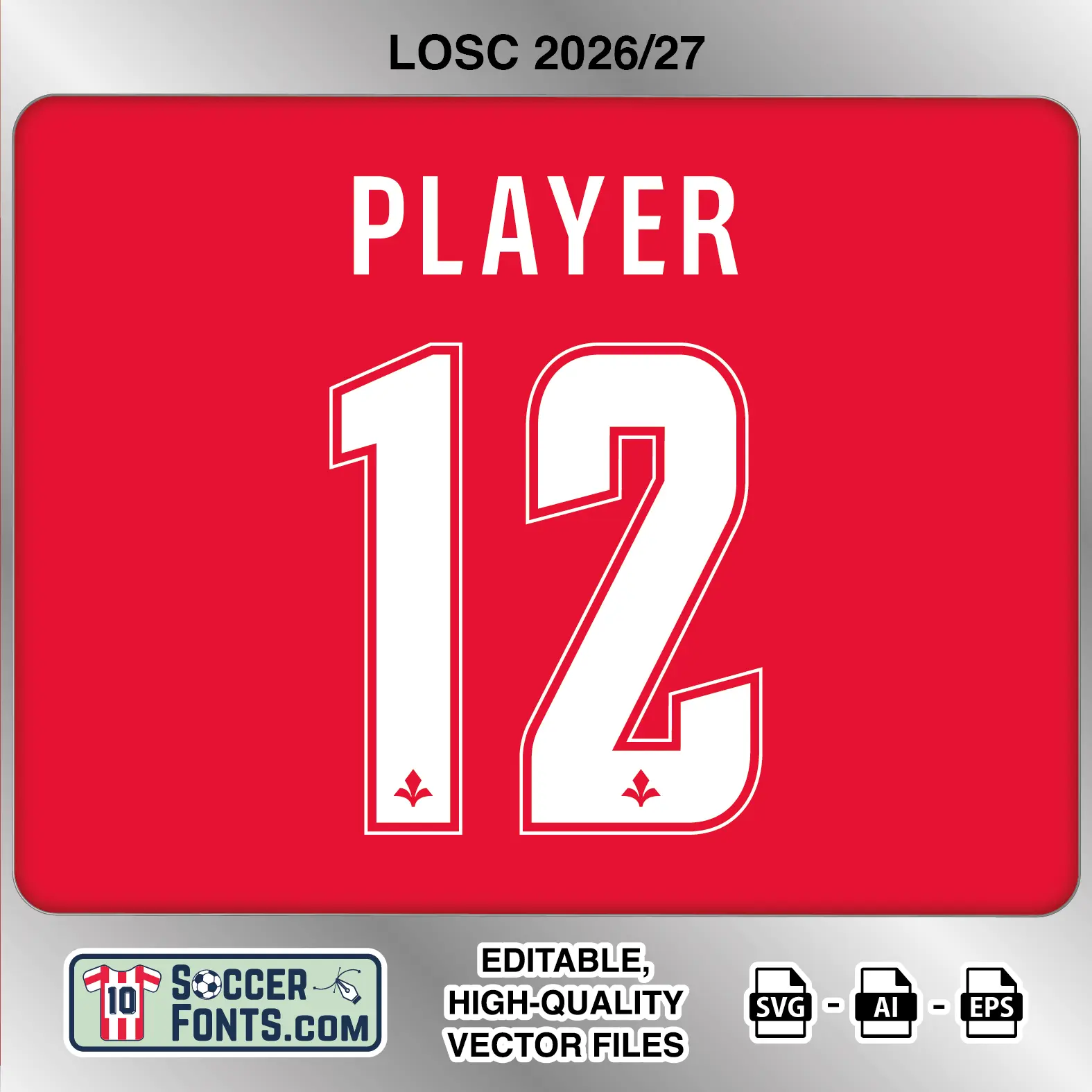 LOSC Lille 2026-27 football shirt font on home jersey mockup with player name and number