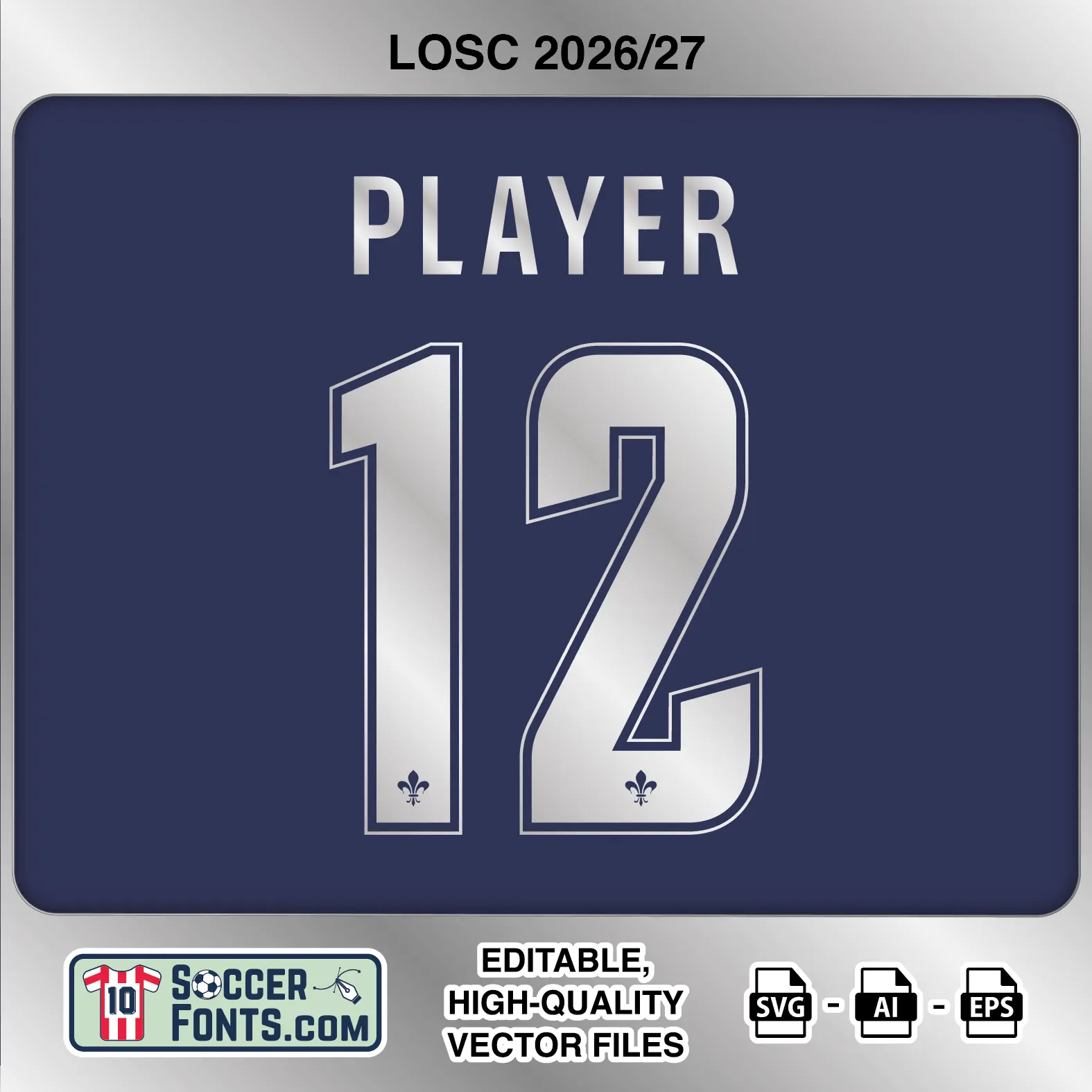 LOSC Lille 2026-27 football shirt font on third jersey mockup with player name and number