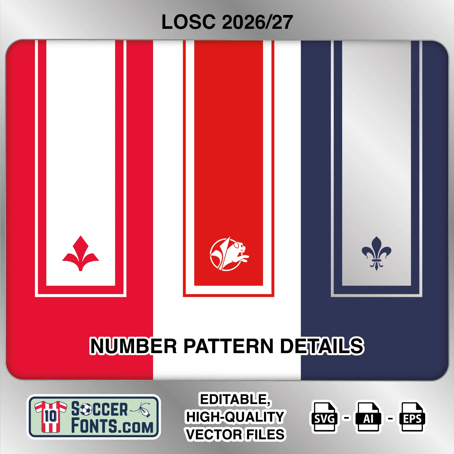 LOSC Lille 2026-27 football shirt number close-up showing pattern and club crest details inside