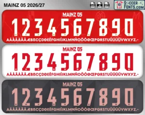 Mainz 05 2026-27 football shirt font showing alphabet letters and jersey numbers