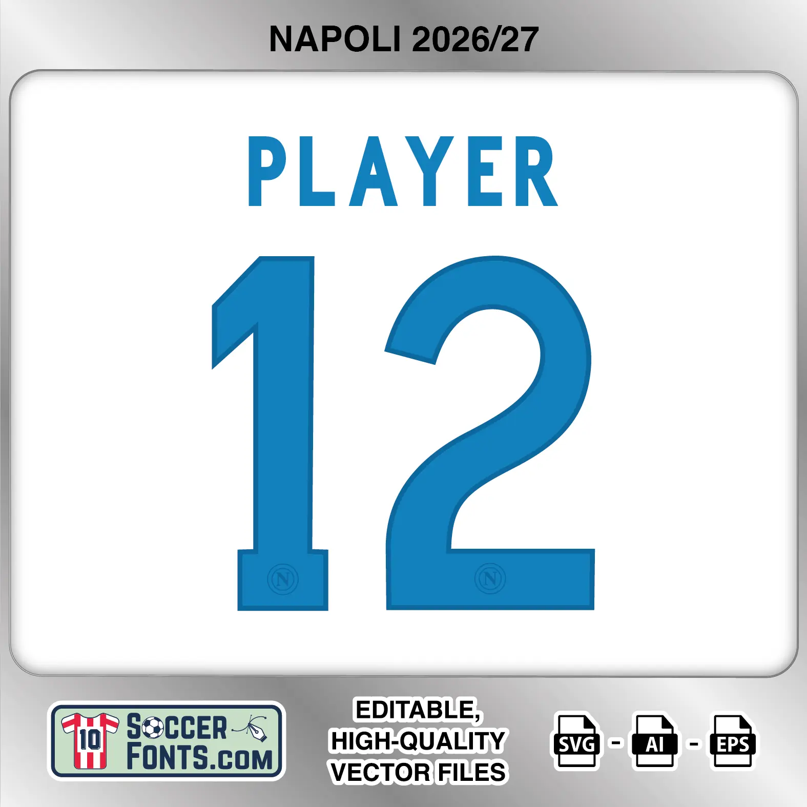 Napoli 2026-27 football shirt font on away jersey mockup with player name and number