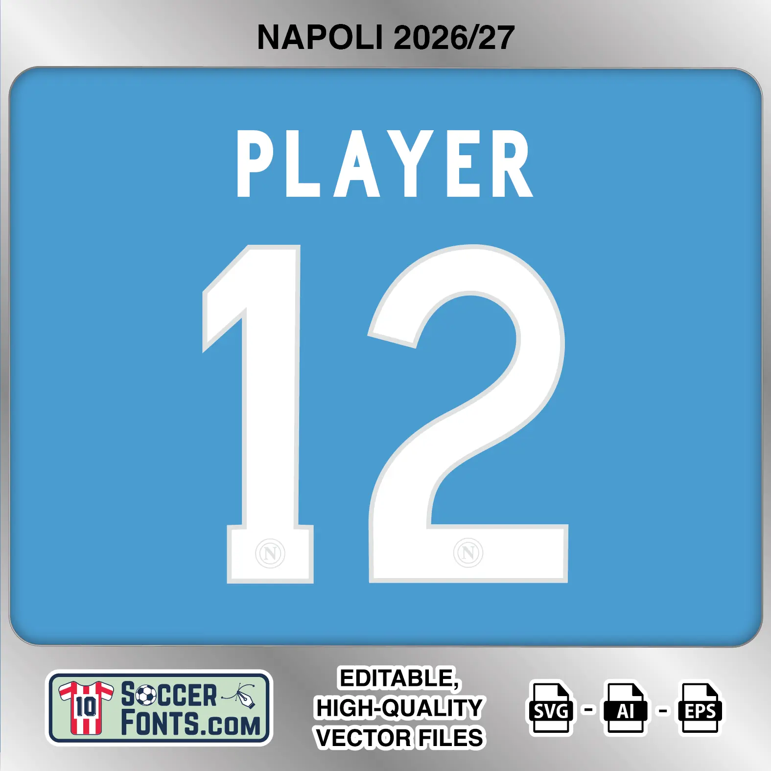 Napoli 2026-27 football shirt font on home jersey mockup with player name and number