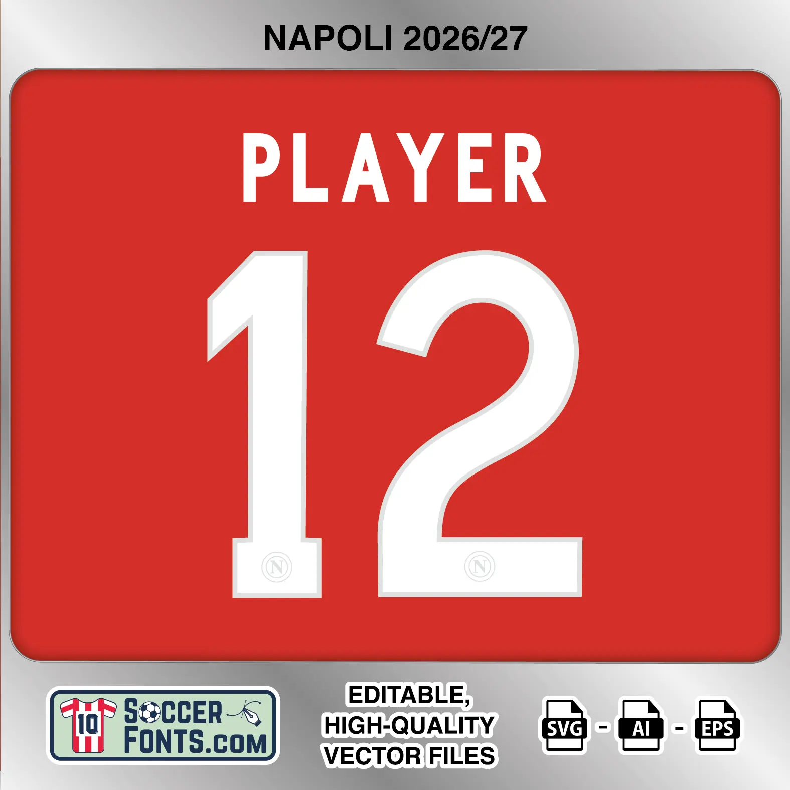 Napoli 2026-27 football shirt font on third jersey mockup with player name and number