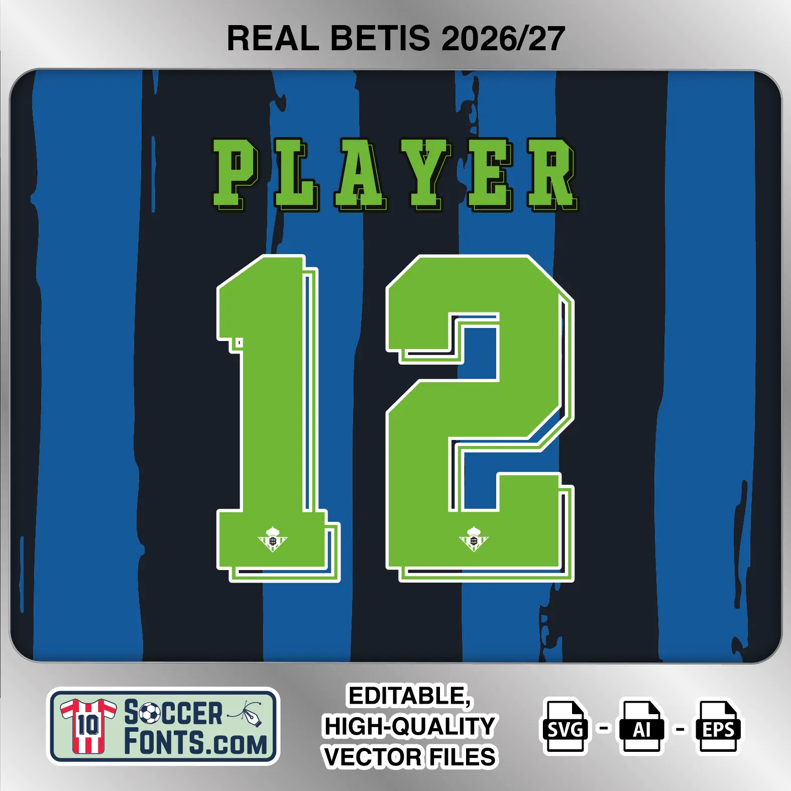 Real Betis 2026-27 football shirt font on third jersey mockup with player name and number
