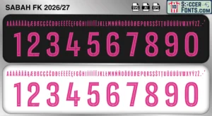 Sabah FK 2026-27 football shirt font showing alphabet letters and jersey numbers