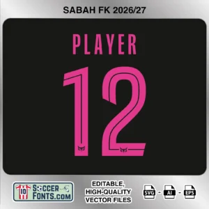 Sabah FK 2026-27 football shirt font on home jersey mockup with player name and number