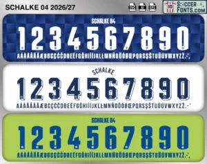 Schalke 04 2026-27 football shirt font showing alphabet letters and jersey numbers