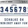 Schalke 04 2026-27 away football shirt font showing alphabet letters and jersey numbers
