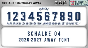 Schalke 04 2026-27 away football shirt font showing alphabet letters and jersey numbers